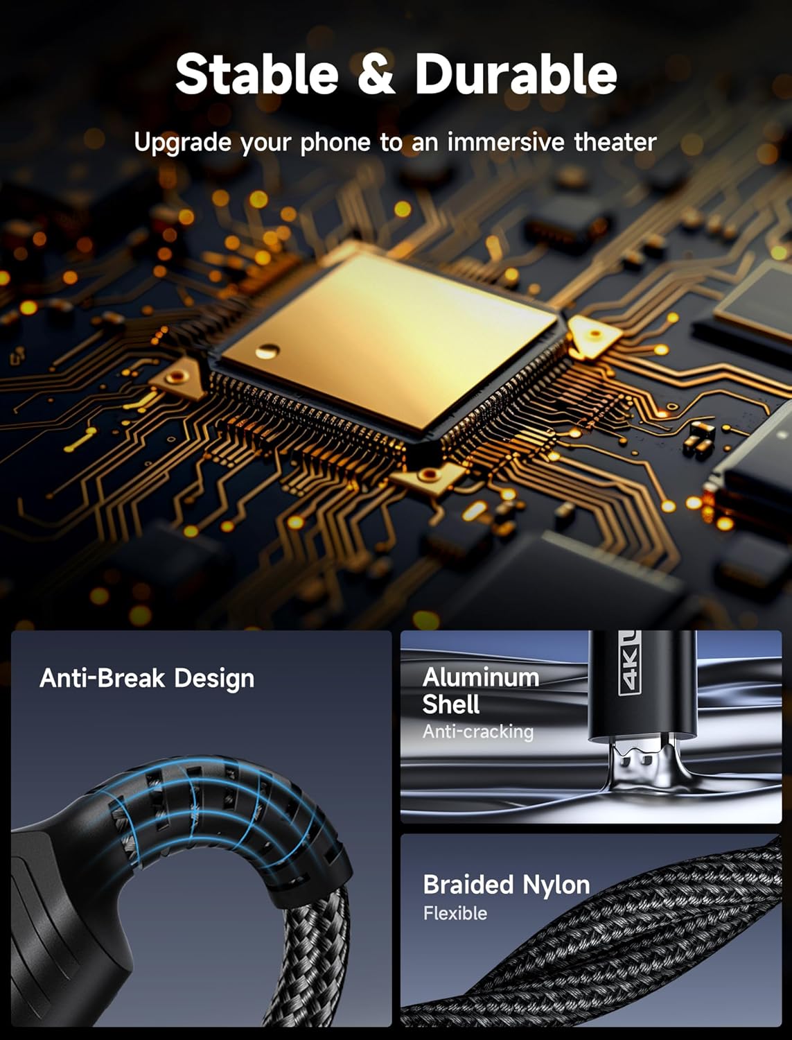 JSAUX USB C to HDMI Cable 10ft | 4K@60Hz | USB 3.1 Type C to HDMI 2.0 Cord for Home Office, (Thunderbolt 3/4 Compatible) with iPhone 16 Pro Max, MacBook Pro/Air, Galaxy S8 to S24, iPad Pro, iMac-Black